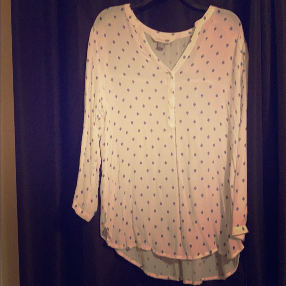 💙🤍White & Blue Long sleeve Blouse, Long Length